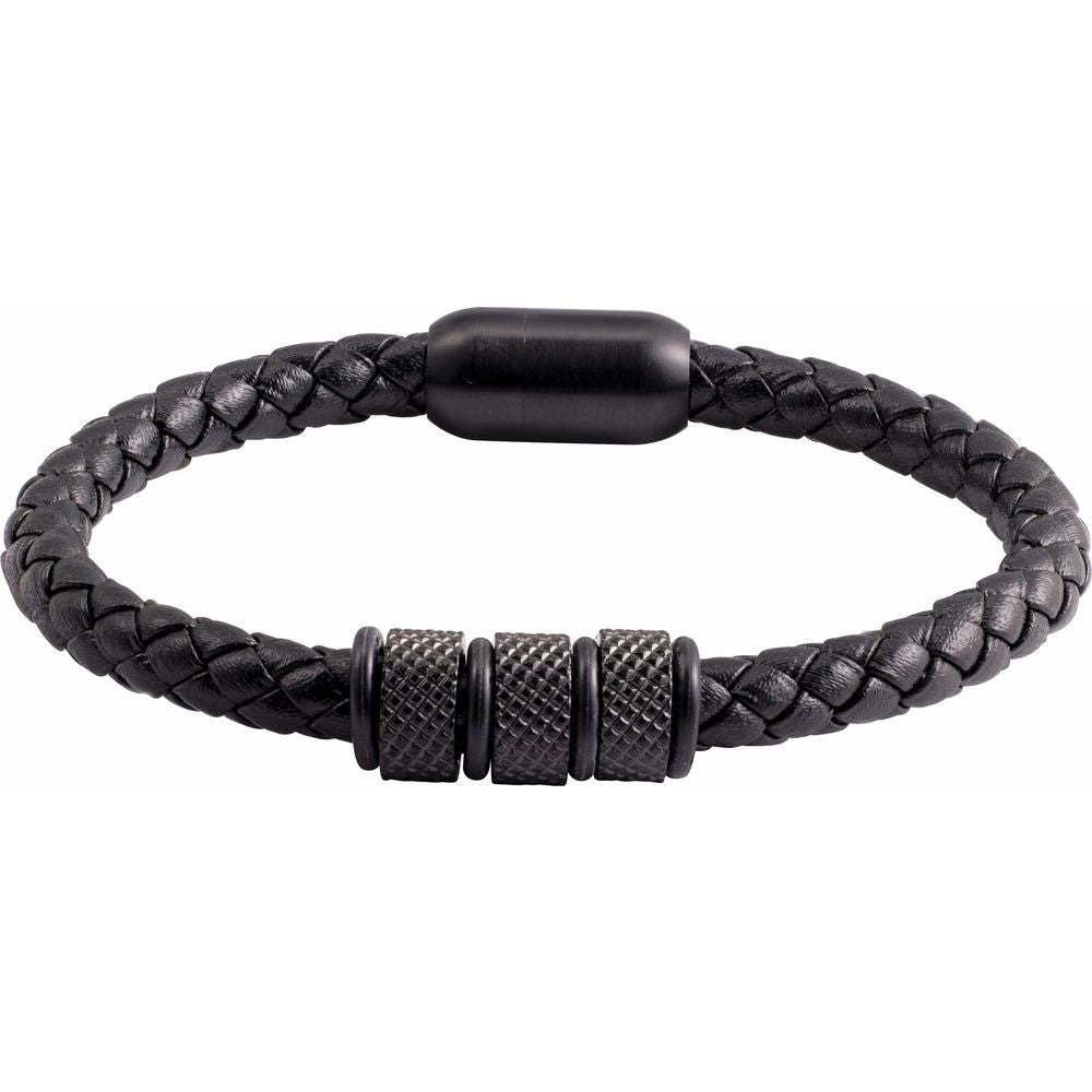 The Kera Stealth Braided Leather & Matte Black Bracelet
