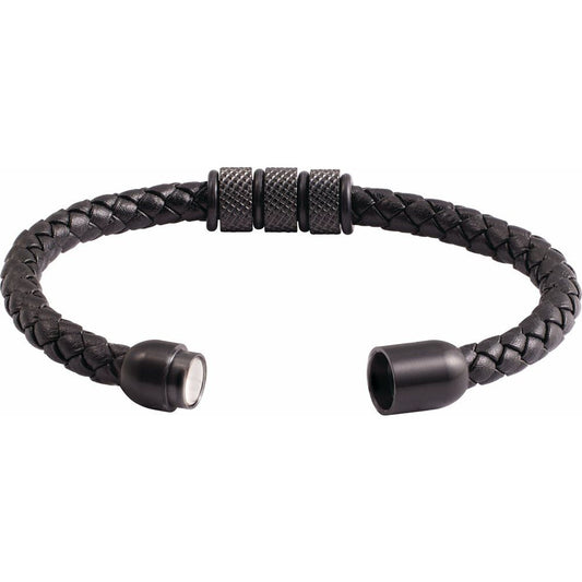 The Kera Stealth Braided Leather & Matte Black Bracelet